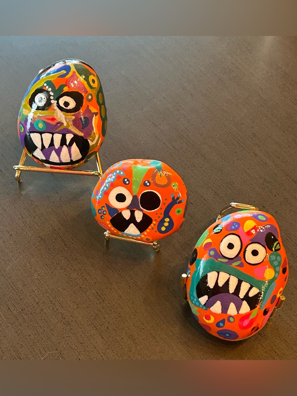Colorful Monster Rock Painting Set - Orange-Garden Art-Paperweight-Halloween